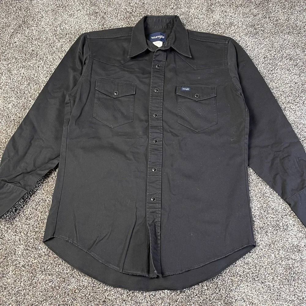 Wrangler Shirt Mens Size M Black Western Snap Front Long Sleeve Cowboy Workwear - Picture 1 of 13